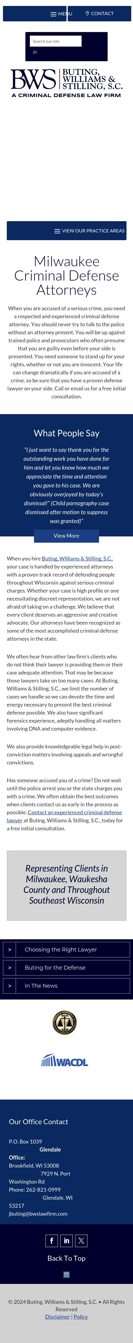 Buting, Williams & Stilling, S.C. - Brookfield WI Lawyers