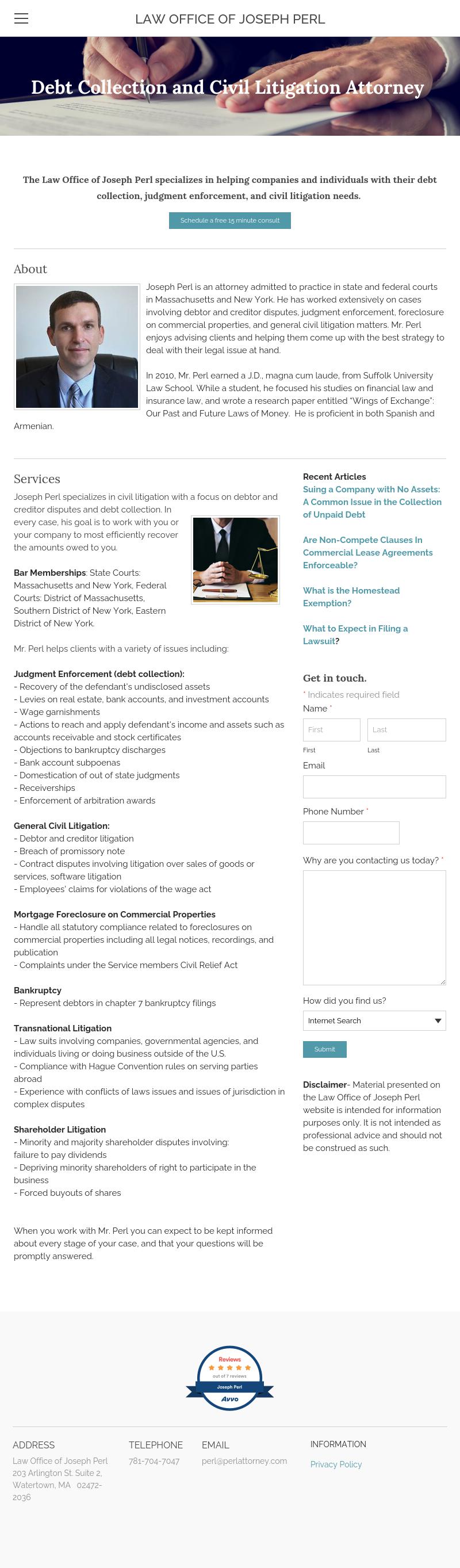 Joseph Perl, Esq. - Wilmington MA Lawyers